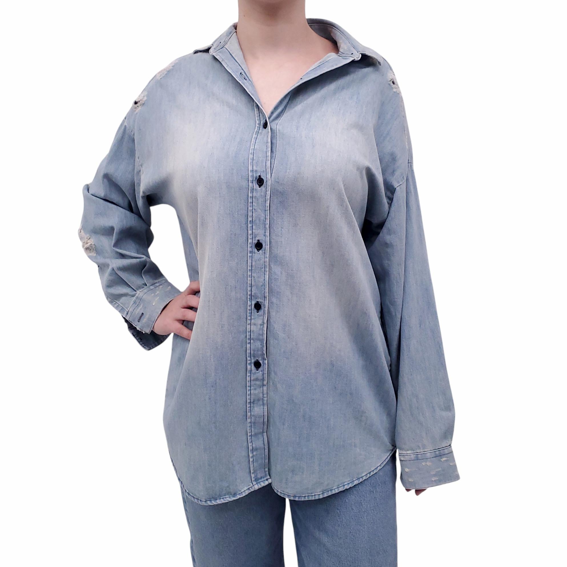 IRO OVERSIZED DISTRESSED DENIM JACKET - SIZE 34
