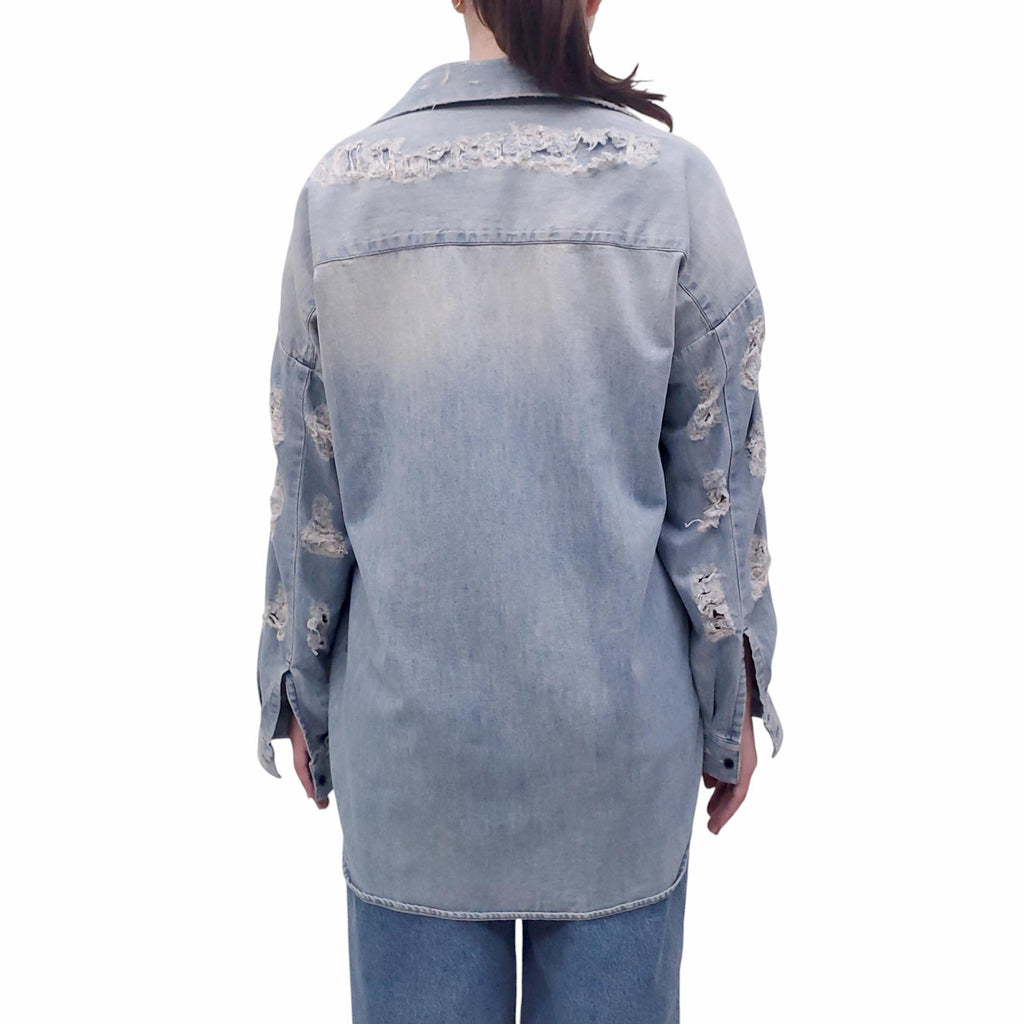 IRO OVERSIZED DISTRESSED DENIM JACKET - SIZE 34