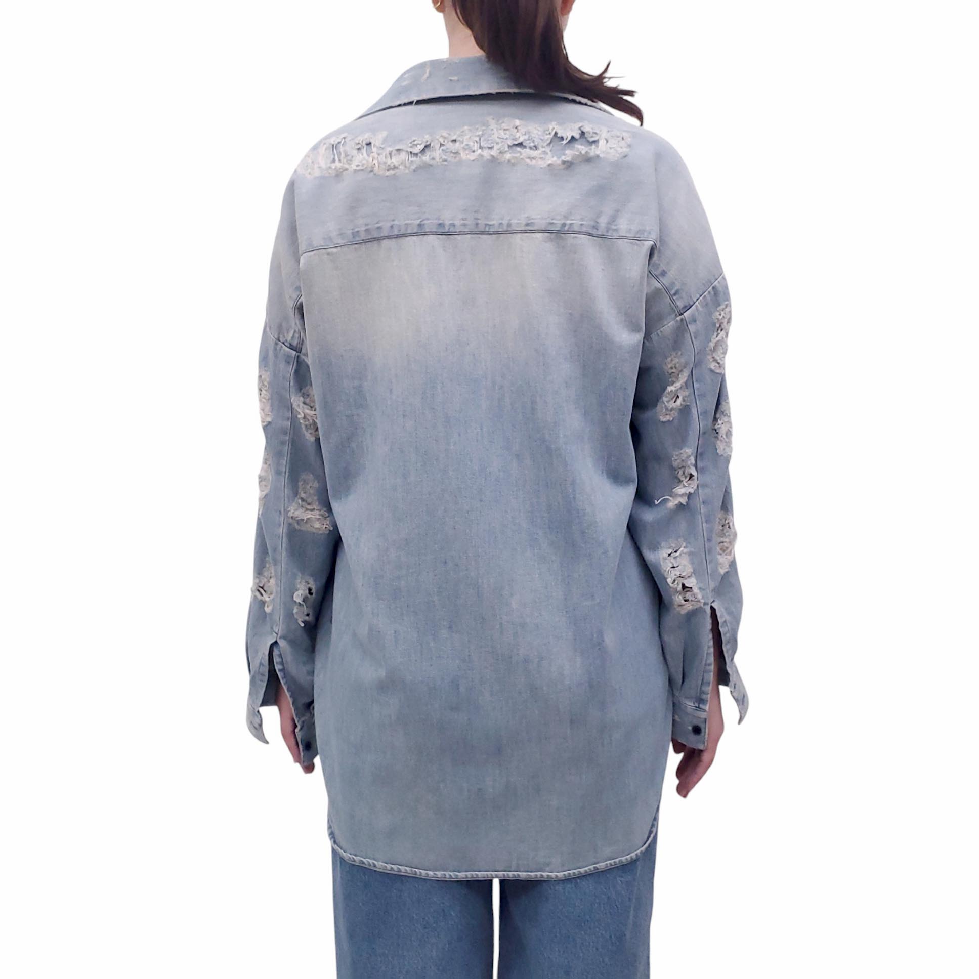 IRO OVERSIZED DISTRESSED DENIM JACKET - SIZE 34