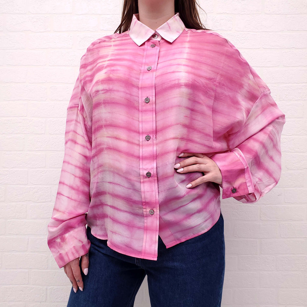 IRO PINK TIE DYE SILK OVERSIZED BLOUSE - SIZE 44