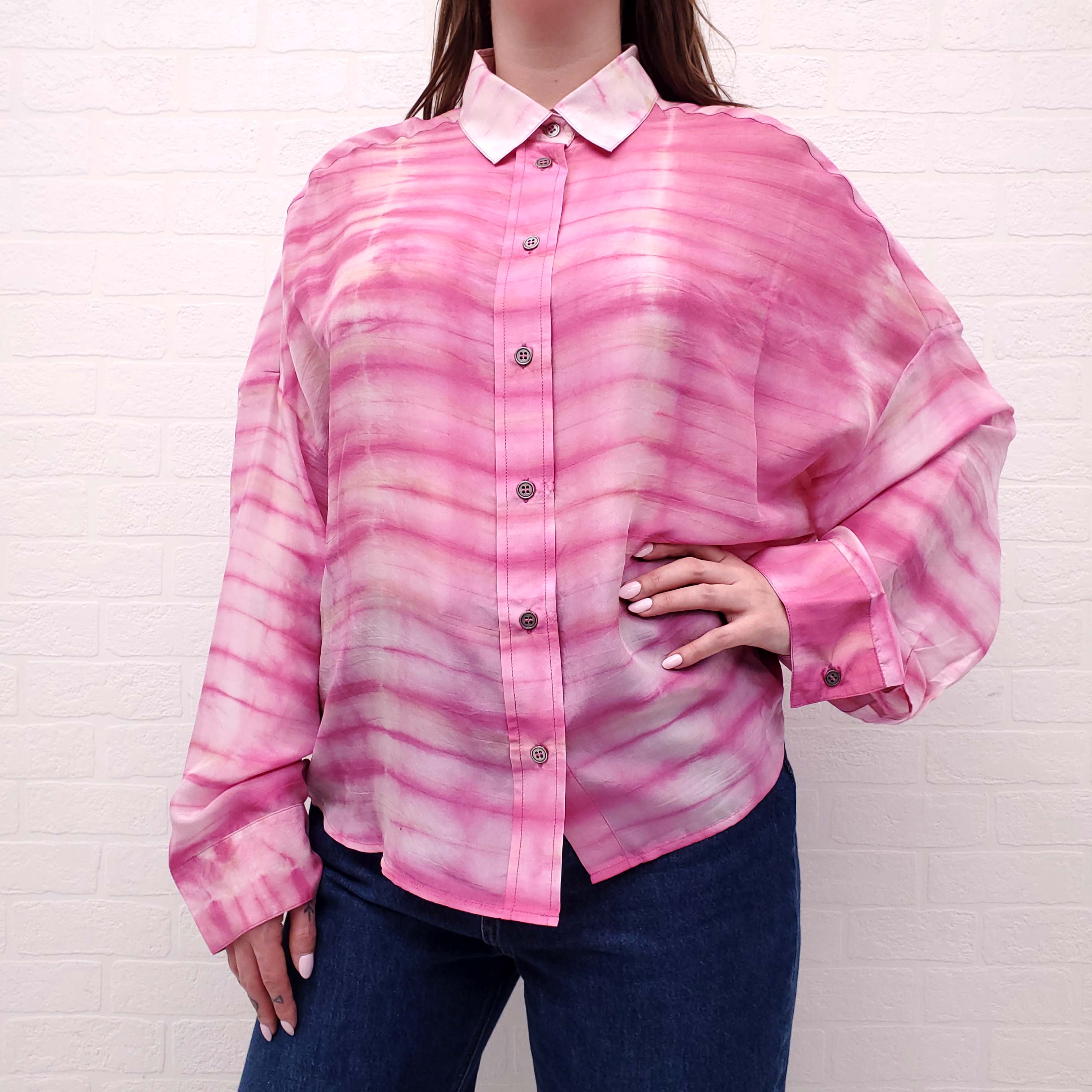IRO PINK TIE DYE SILK OVERSIZED BLOUSE - SIZE 44