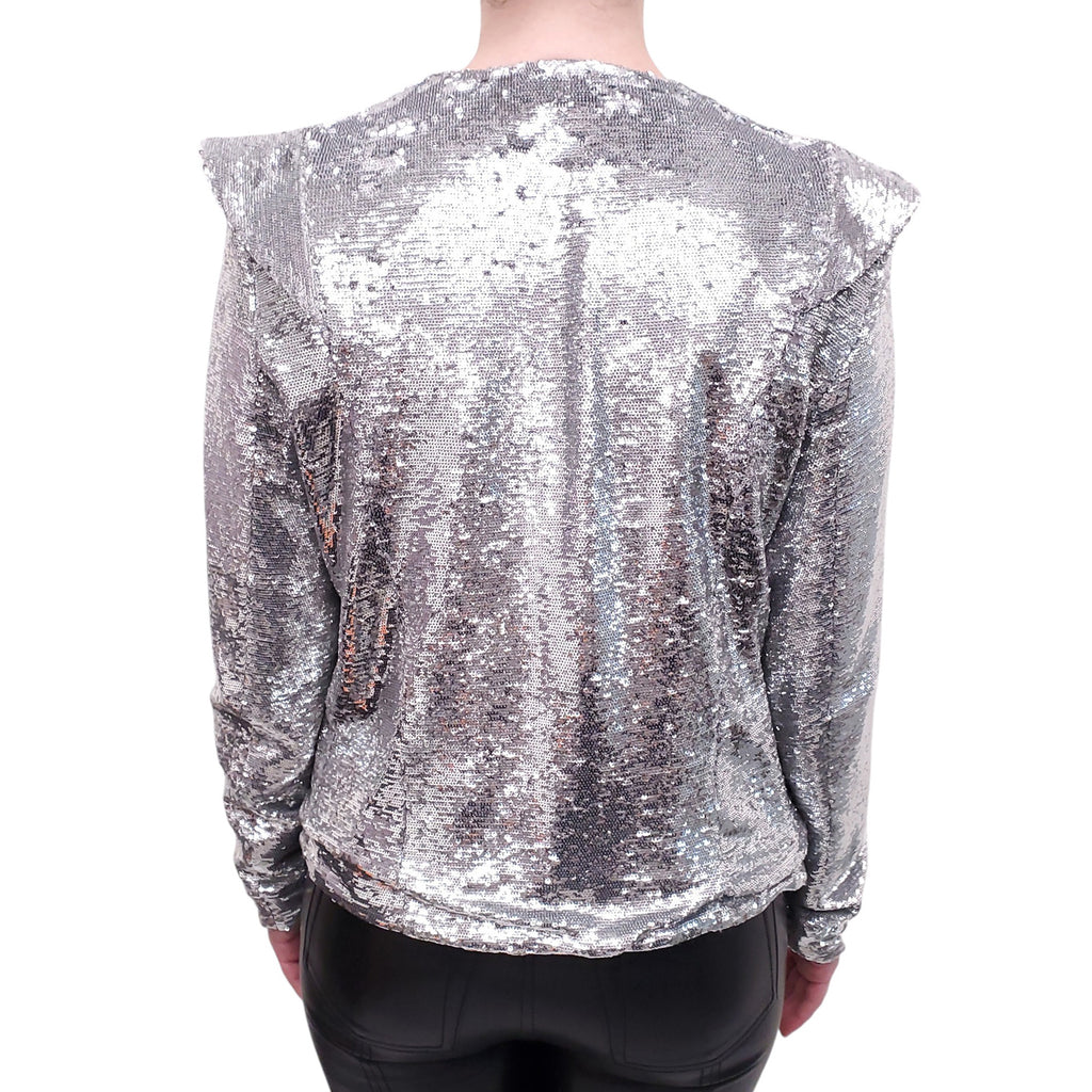 IRO SILVER SEQUIN RUFFLE JACKET - SIZE 38