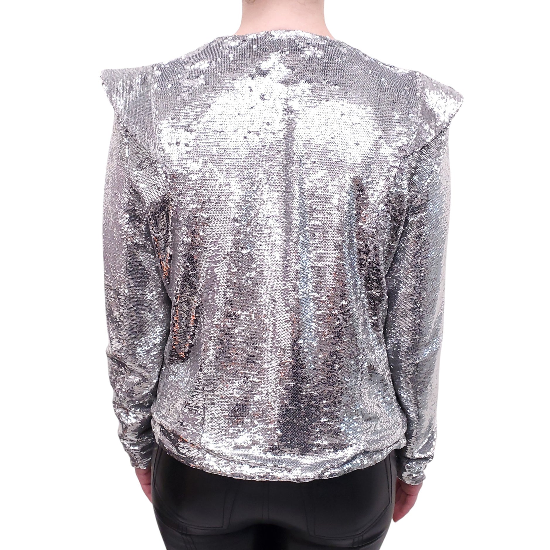 IRO SILVER SEQUIN RUFFLE JACKET - SIZE 38