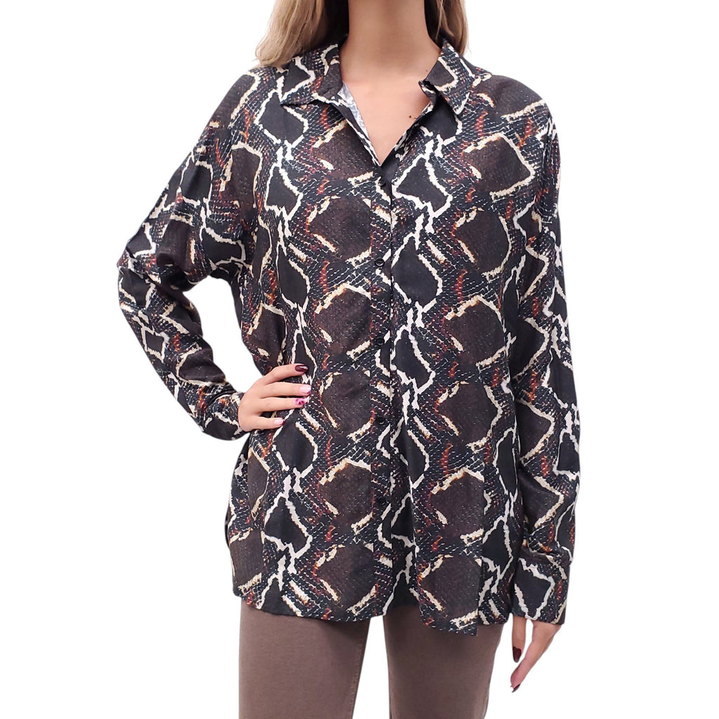 IRO SNAKE PRINT BUTTON UP BLOUSE - SIZE 40