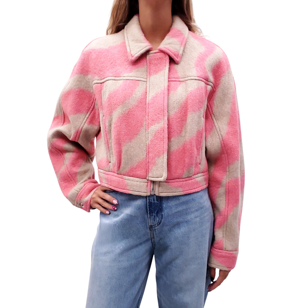 IRO ZEBRA PATTERNED CROPPED JACKET - SIZE 42