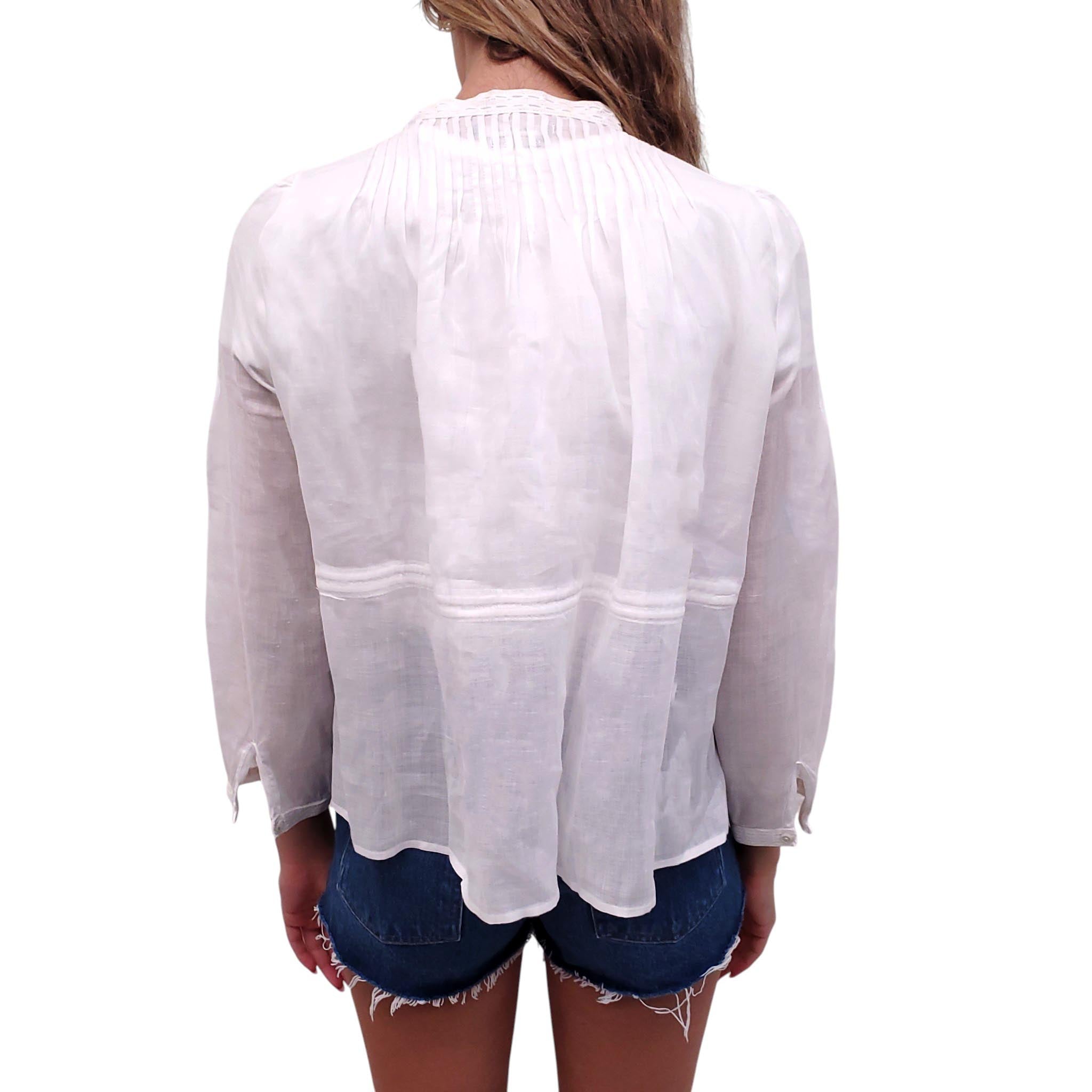 ISABEL MARANT BLACK LABEL WHITE EYELET PLEATED BLOUSE - SIZE 36