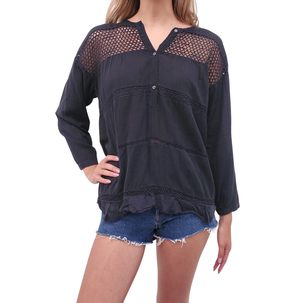 ISABEL MARANT ÉTOILE BLACK EYELET BLOUSE - SIZE 36