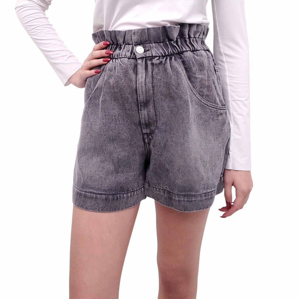 ISABEL MARANT ÉTOILE GREY DENIM PAPER BAG SHORTS - SIZE 34