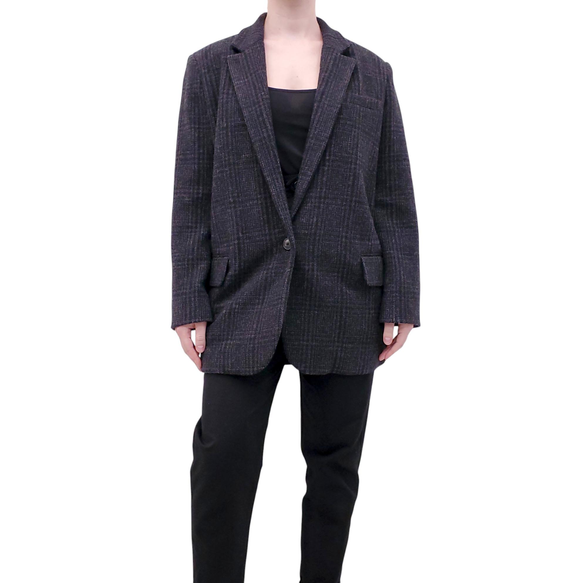 ISABEL MARANT ÉTOILE GREY OVERSIZED PLAID WOOL BLAZER - SIZE 34