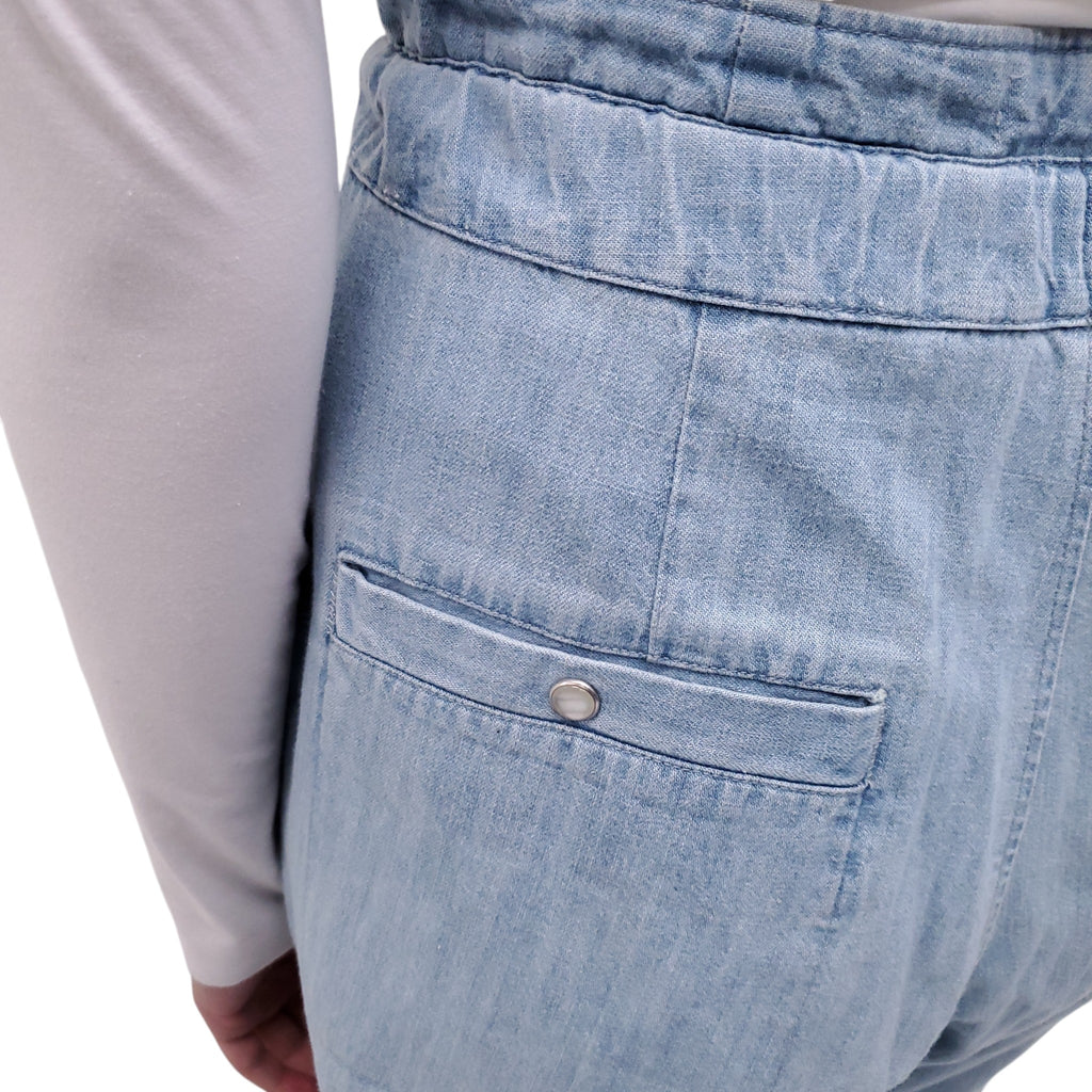 ISABEL MARANT ÉTOILE LIGHT WASH DENIM EFFECT COTTON TROUSERS WITH TIE - SIZE 40