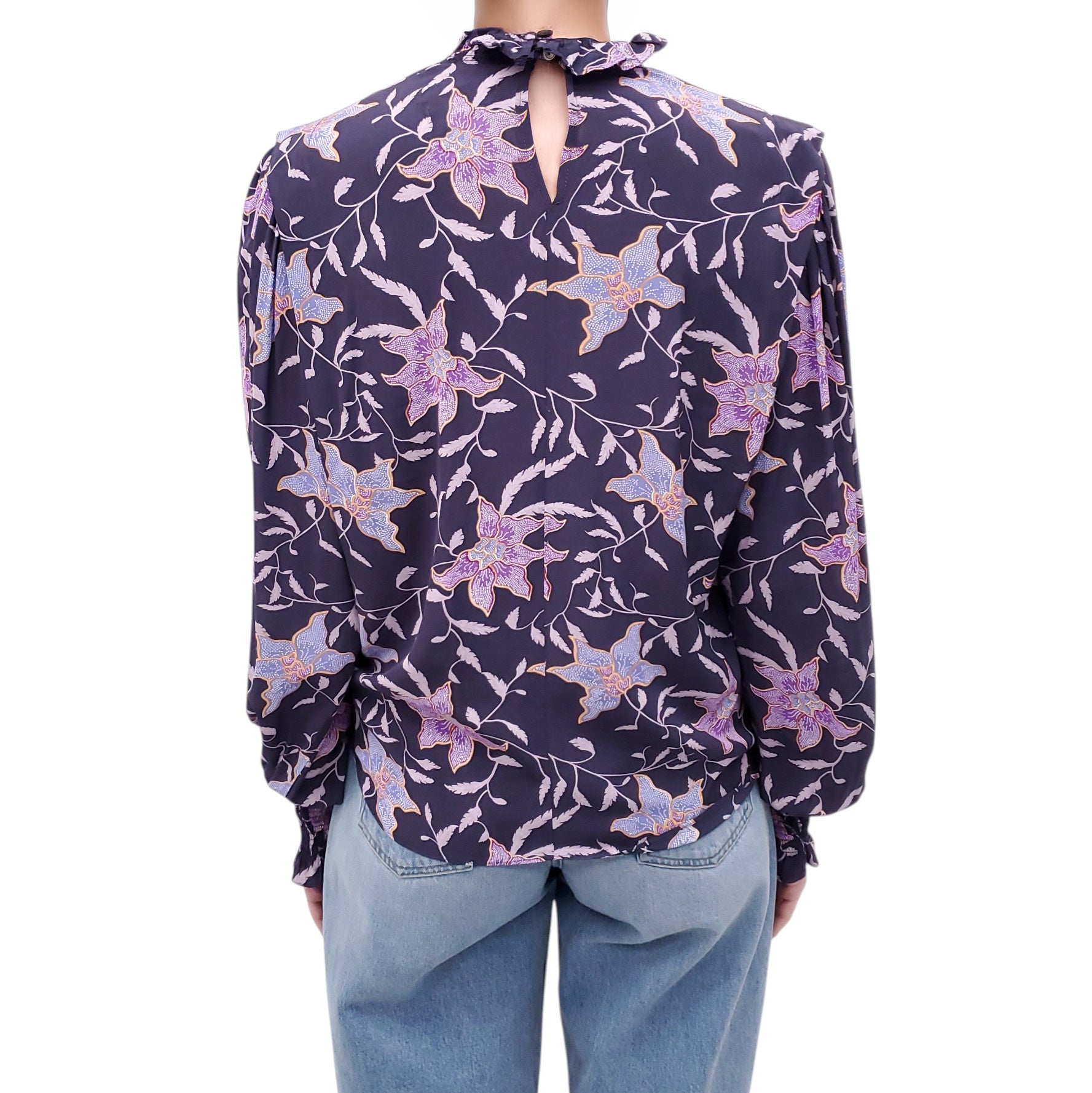 ISABEL MARANT ÉTOILE NAVY AND PURPLE FLORAL BLOUSE - SIZE 34