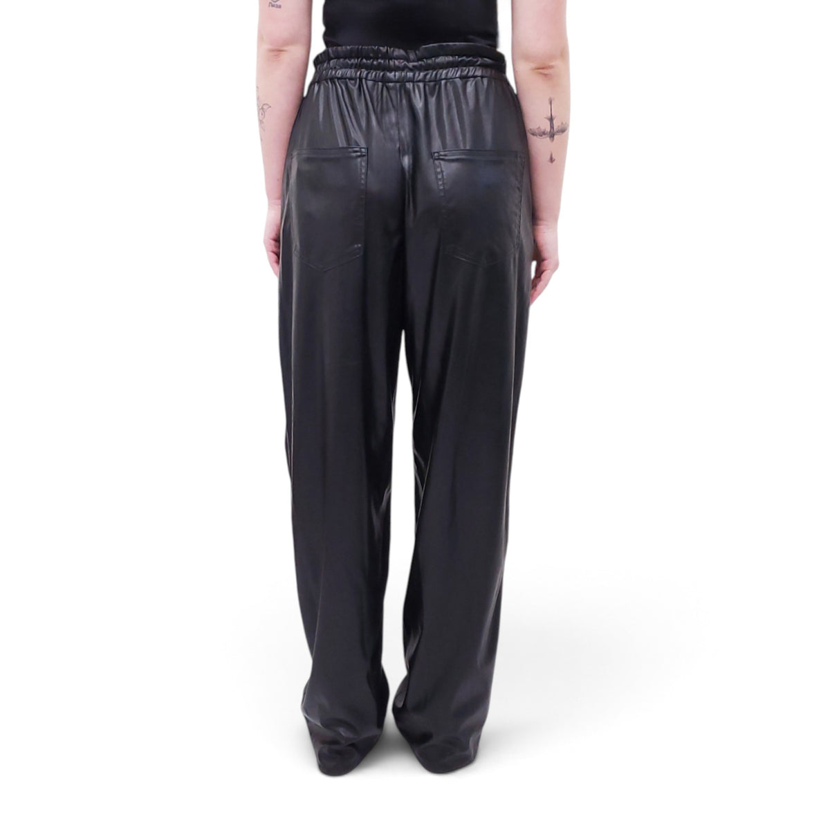 ISABEL MARANT ETOILE VEGAN LEATHER ELASTIC WAIST TROUSER - SIZE 40