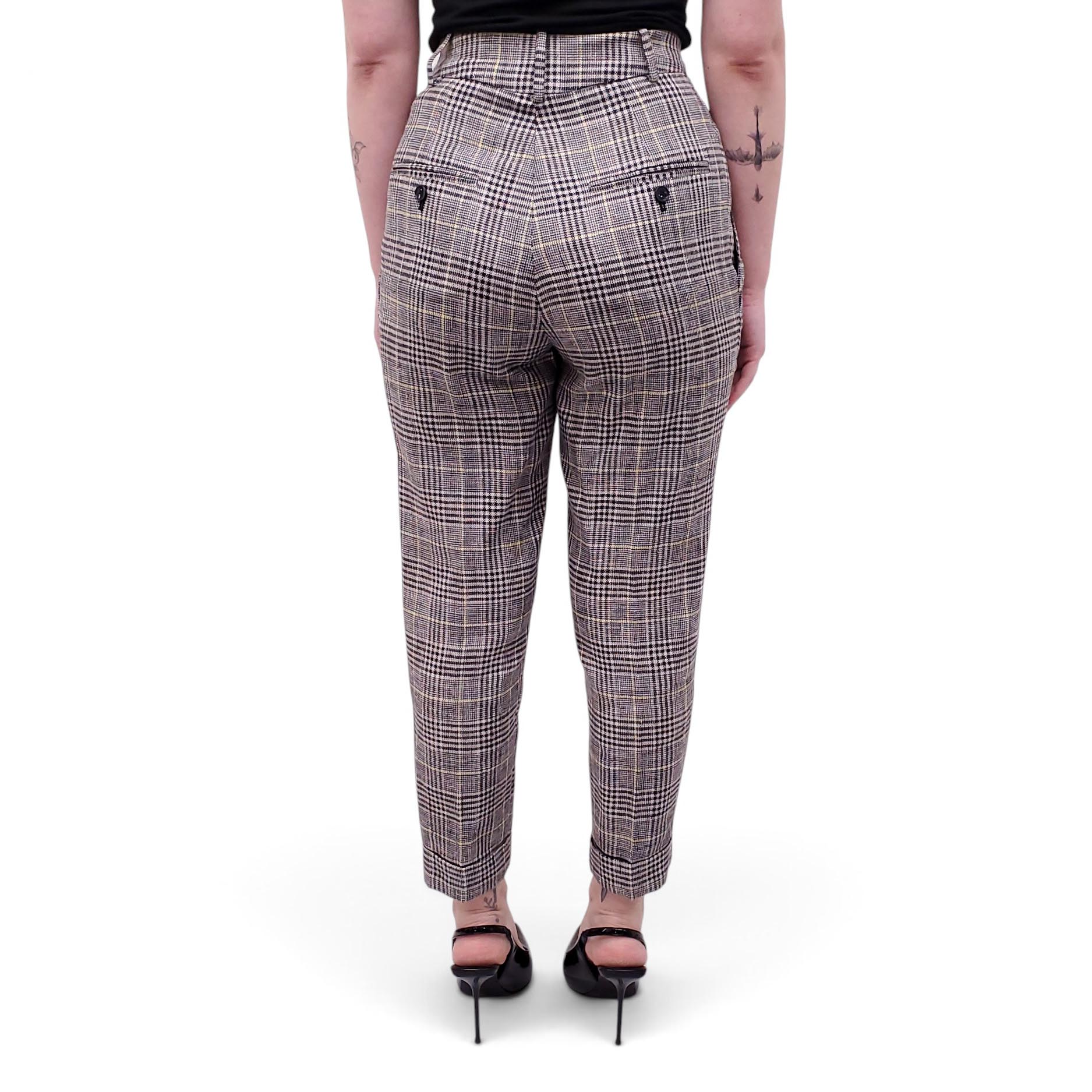 ISABEL MARANT GREY PLAID TROUSERS - SIZE 36