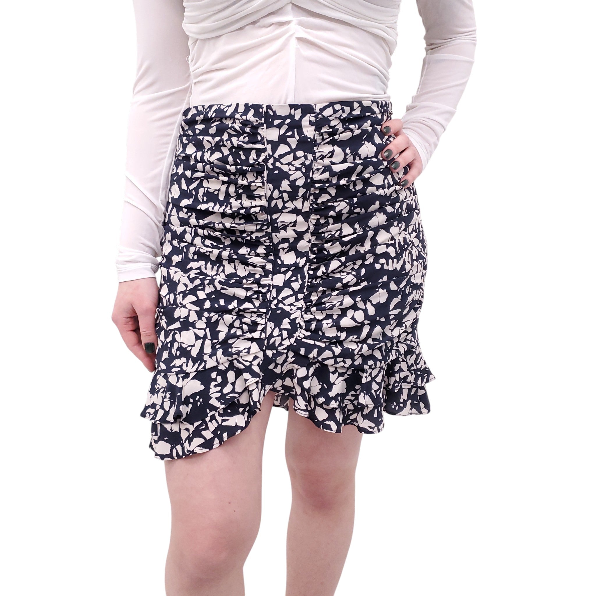 ISABEL MARANT NAVY AND CREAM ROUCHED MINI SKIRT - SIZE 42