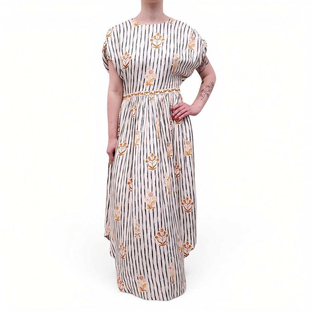AGUA BANDITA STRIPED FLORAL DRESS - SIZE S