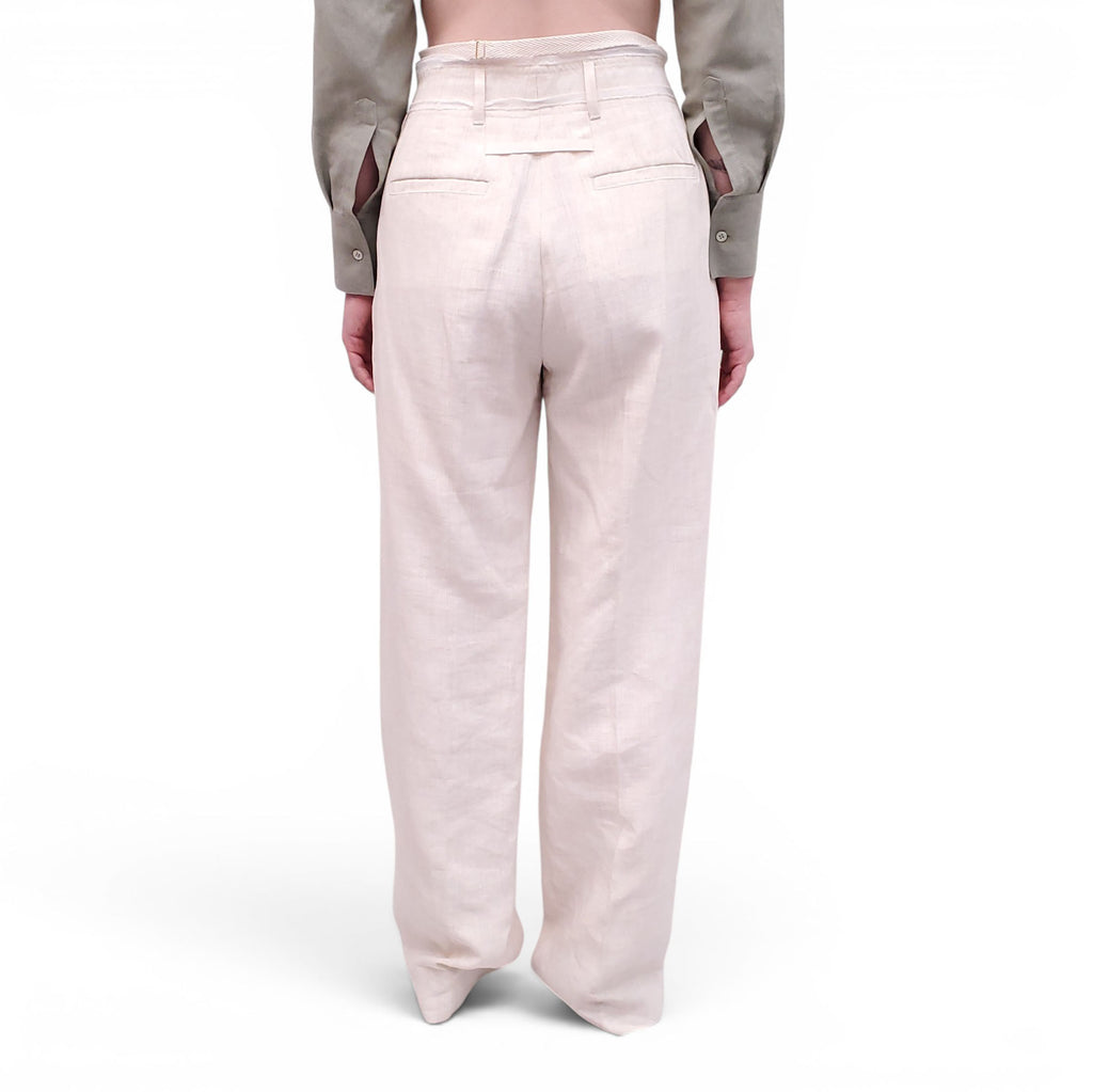 JACQUEMUS CREAM LINEN 'LE CHOUCHOU' TROUSERS - SIZE 42