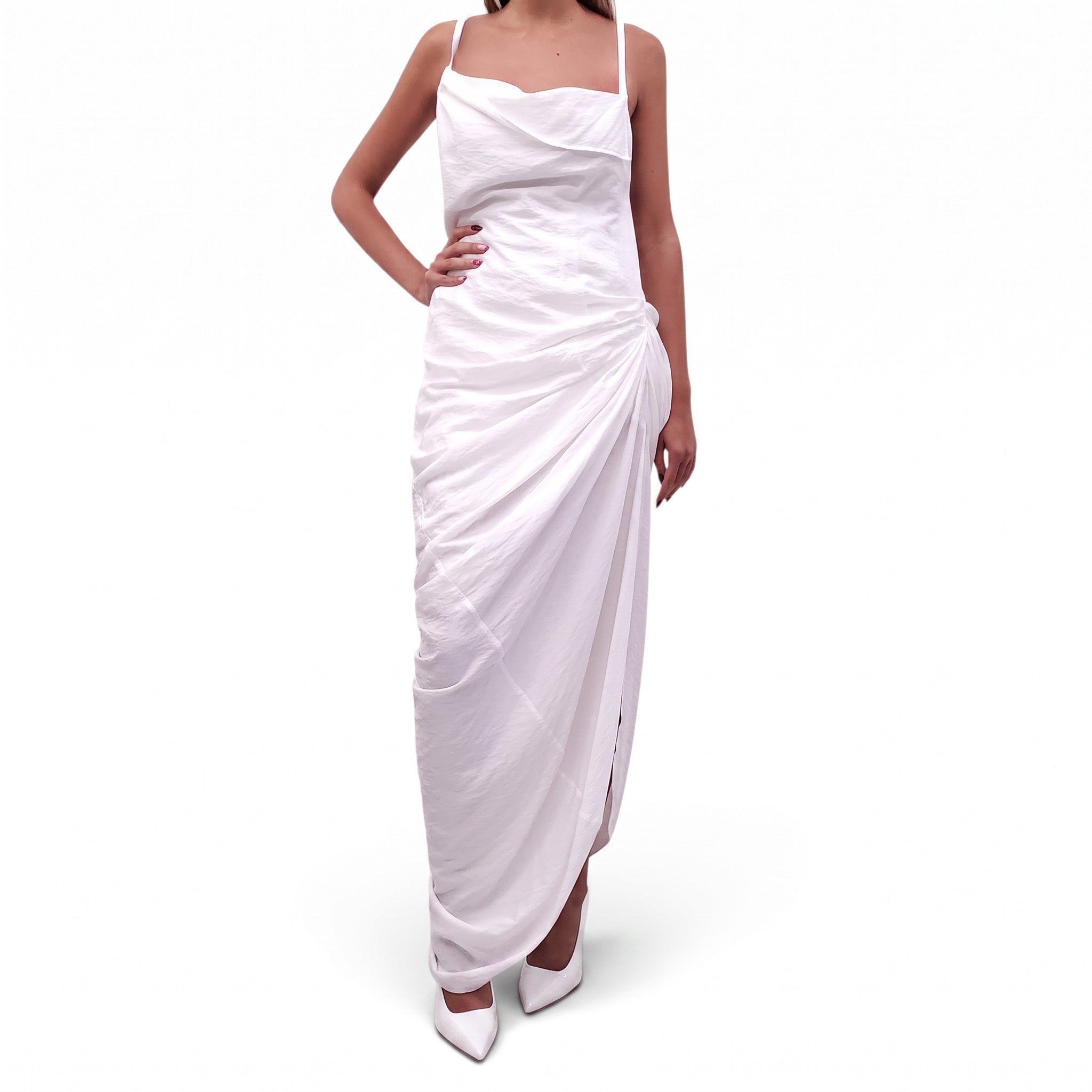 JACQUEMUS 'LES SCULPTURES' WHITE RUCHED DRESS - SIZE 44