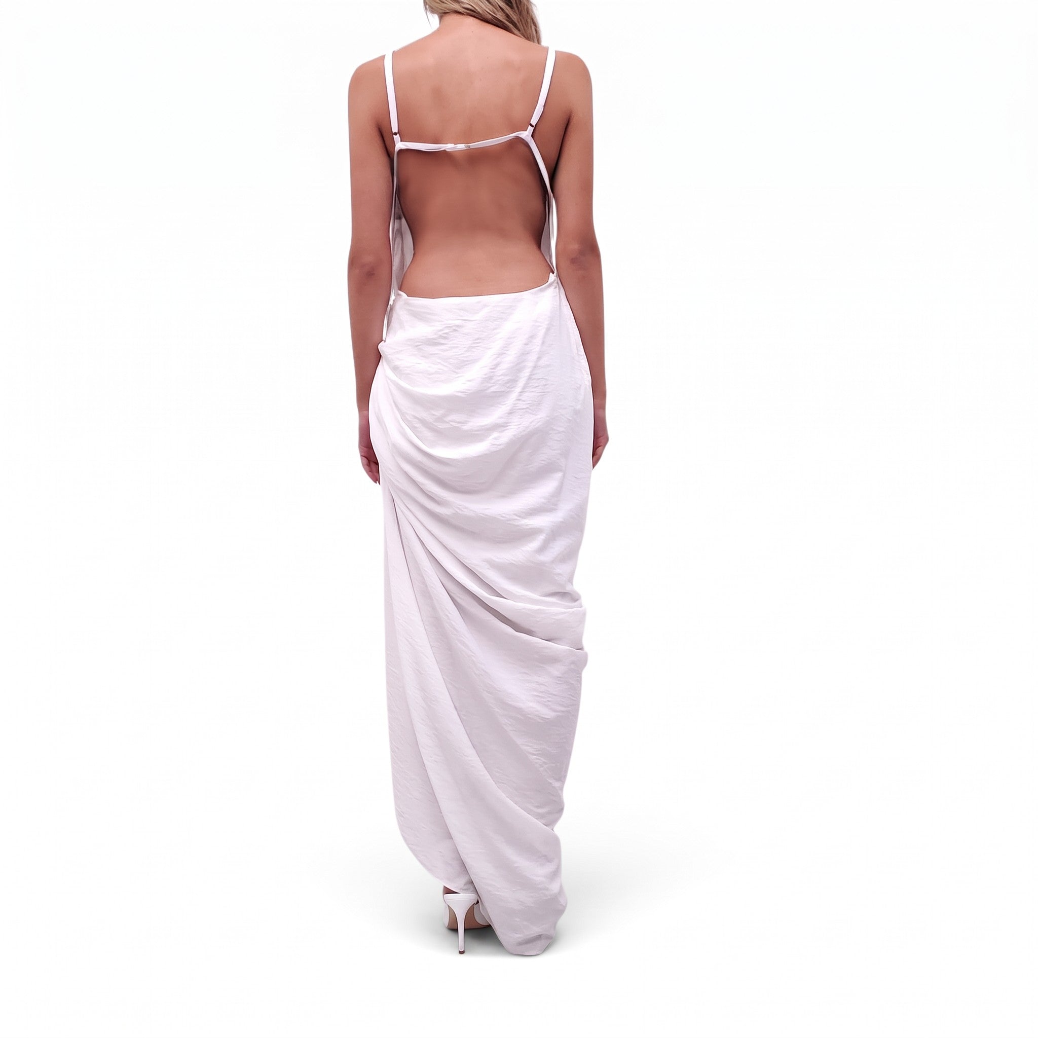 JACQUEMUS 'LES SCULPTURES' WHITE RUCHED DRESS - SIZE 44