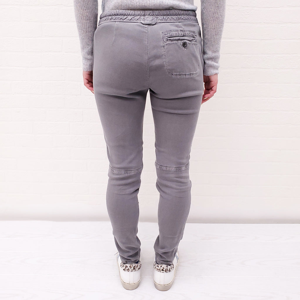 JAMES PERSE LIGHT GREY COTTON DENIM EFFECT TROUSERS WITH DRAWSTRING - SIZE 0/XS