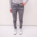JAMES PERSE LIGHT GREY COTTON DENIM EFFECT TROUSERS WITH DRAWSTRING - SIZE 0/XS