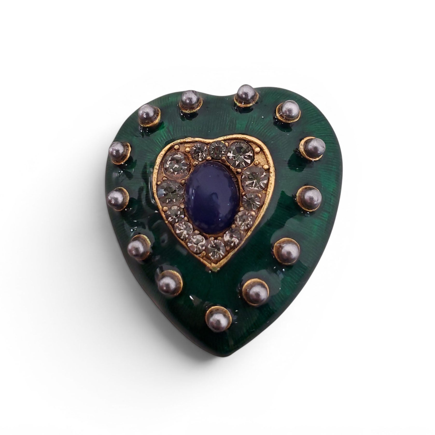 JAY S HUGH VINTAGE GREEN HEART CLIP-ON EARRINGS