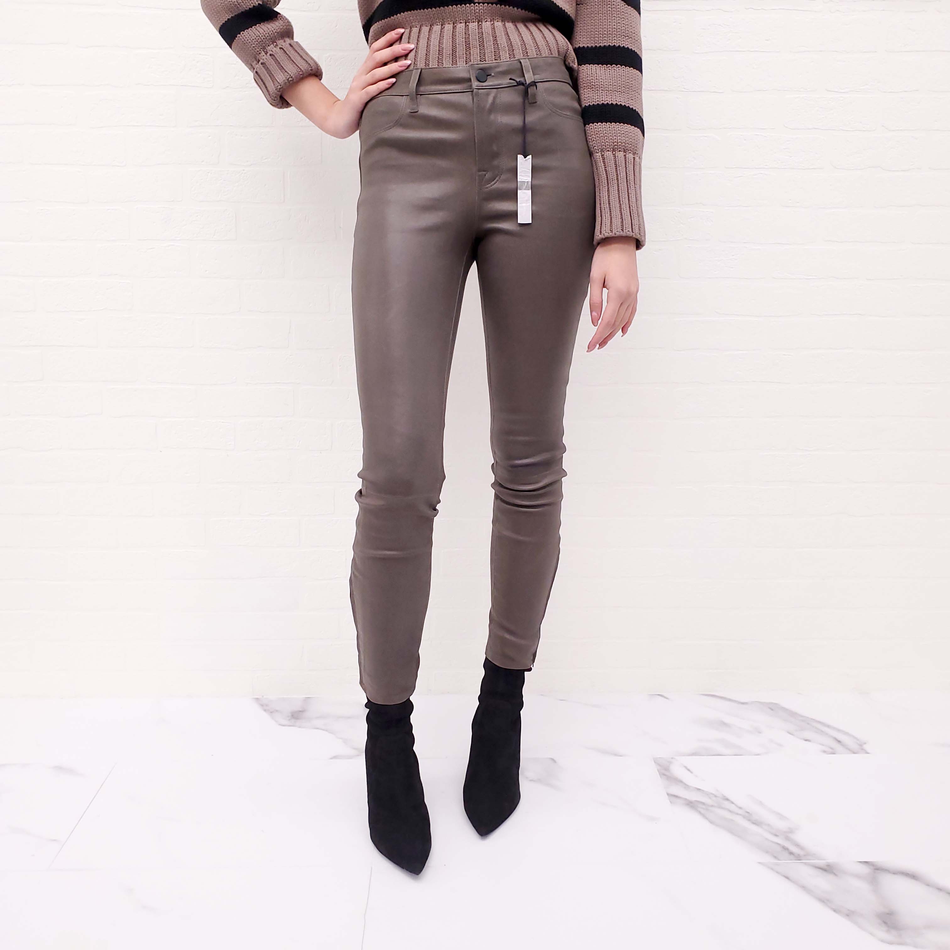 J BRAND KHAKI GREEN LEATHER JEANS - SIZE 28