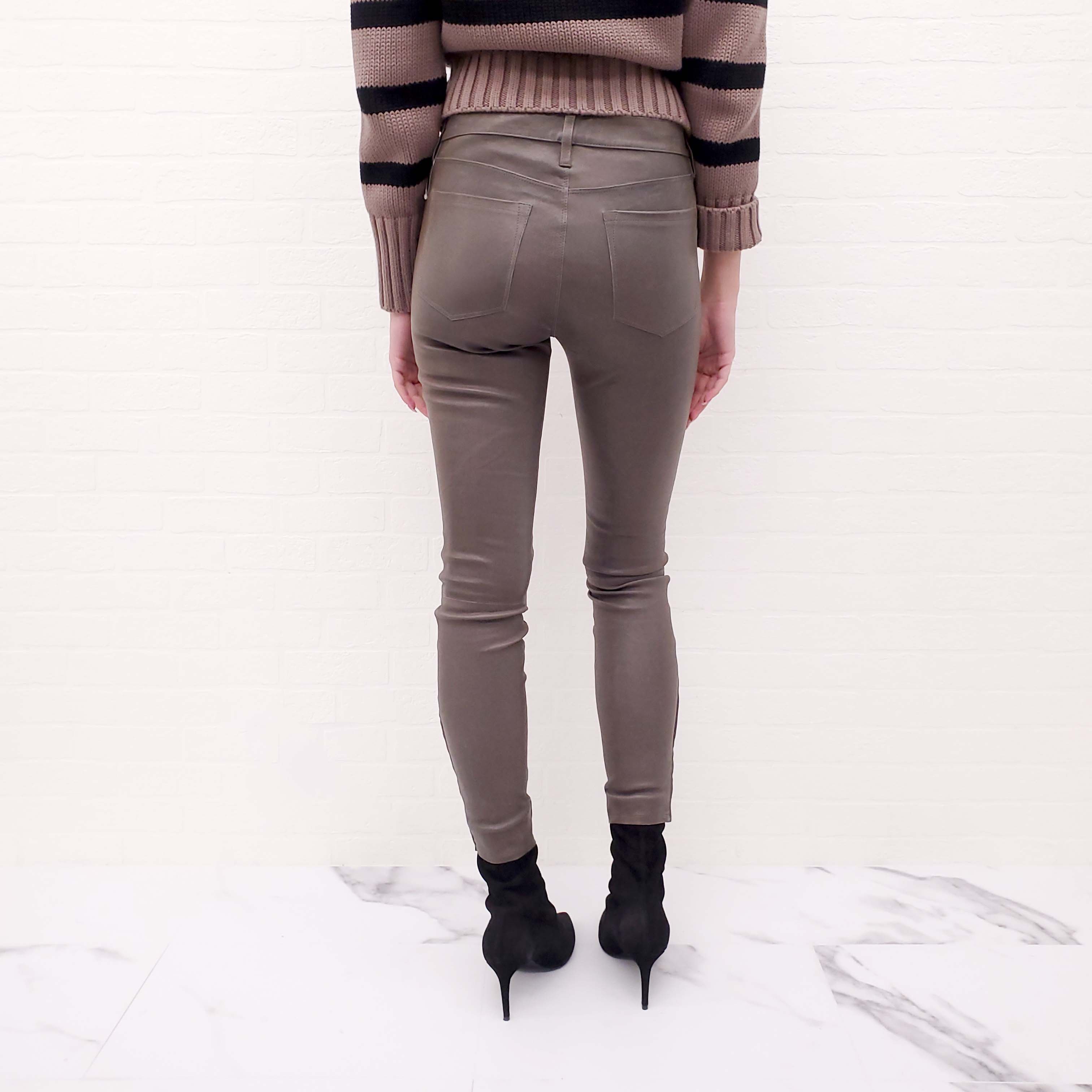 J BRAND KHAKI GREEN LEATHER JEANS - SIZE 28