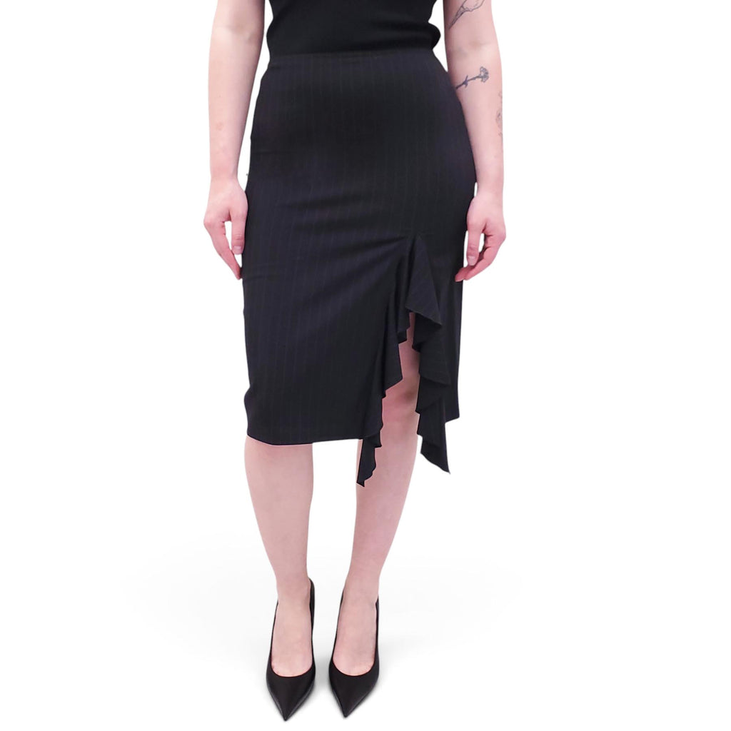 JEAN PAUL GAULTIER BLACK PINSTRIPE RUFFLE SKIRT - SIZE 8