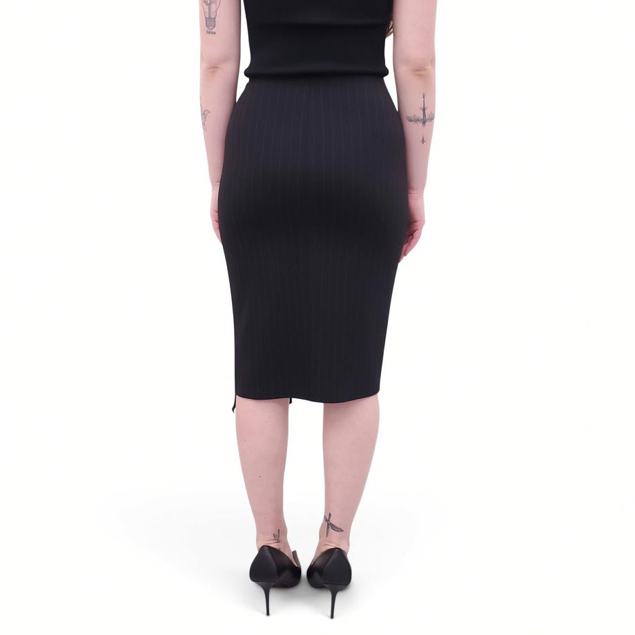 JEAN PAUL GAULTIER BLACK PINSTRIPE RUFFLE SKIRT - SIZE 8
