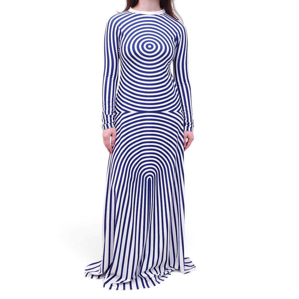 JEAN PAUL GAULTIER BLUE AND WHITE STRIPED STRETCH DRESS - SIZE XL