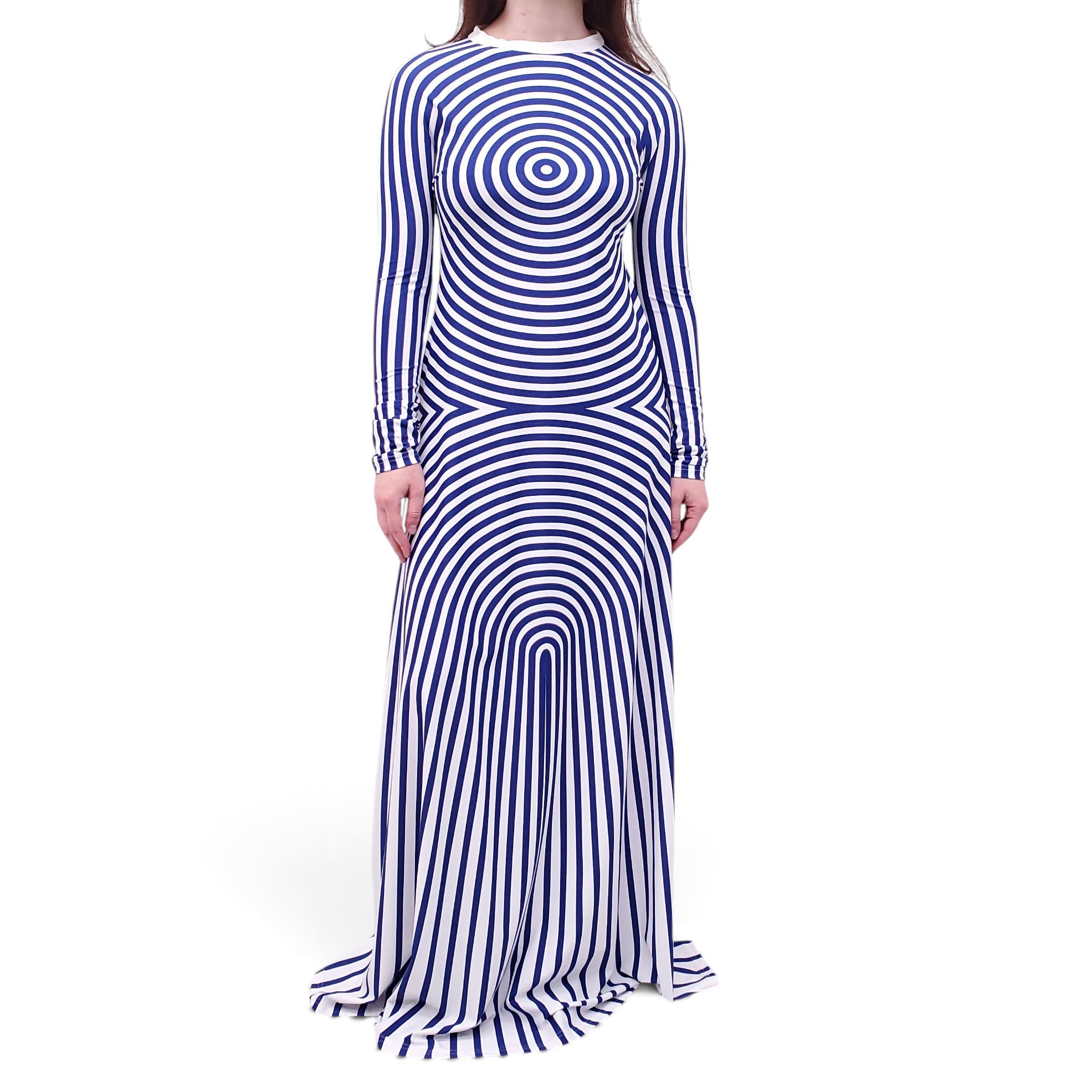 JEAN PAUL GAULTIER BLUE AND WHITE STRIPED STRETCH DRESS - SIZE XL