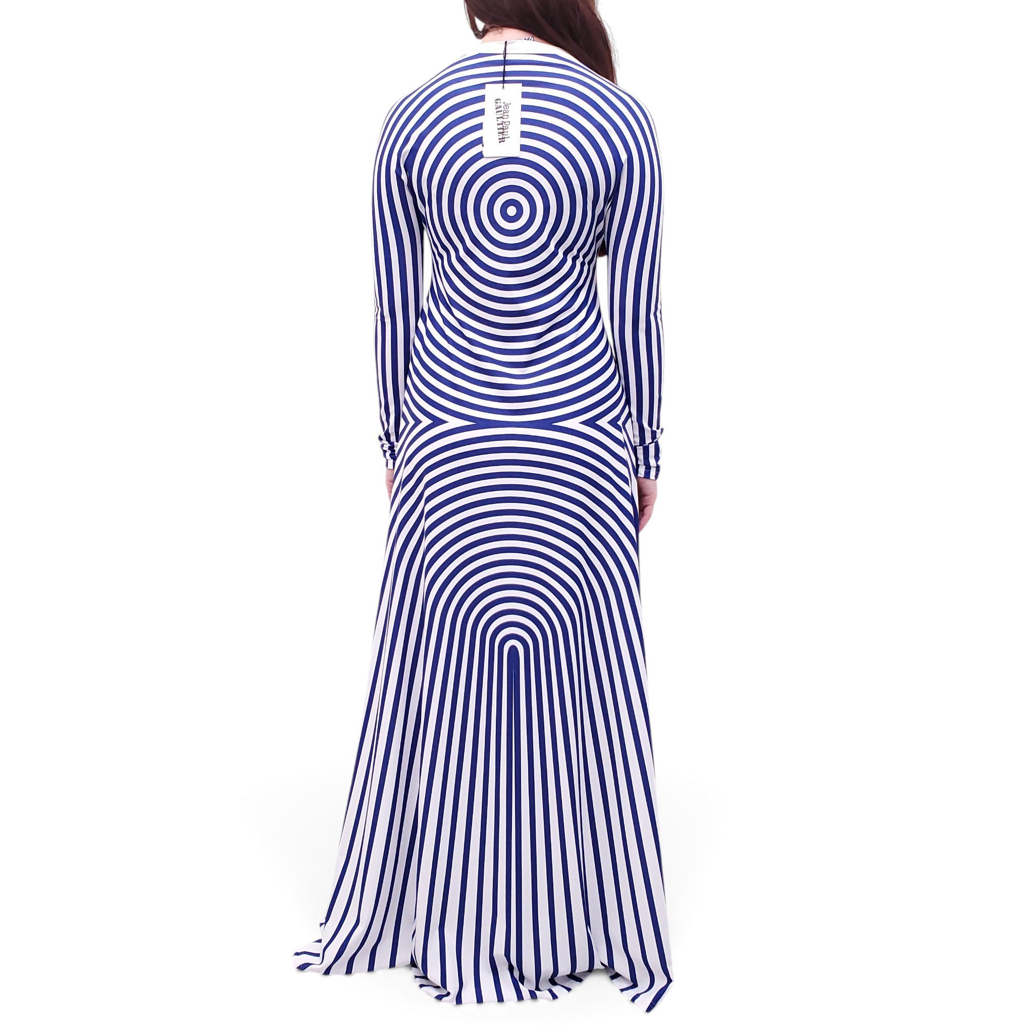 JEAN PAUL GAULTIER BLUE AND WHITE STRIPED STRETCH DRESS - SIZE XL