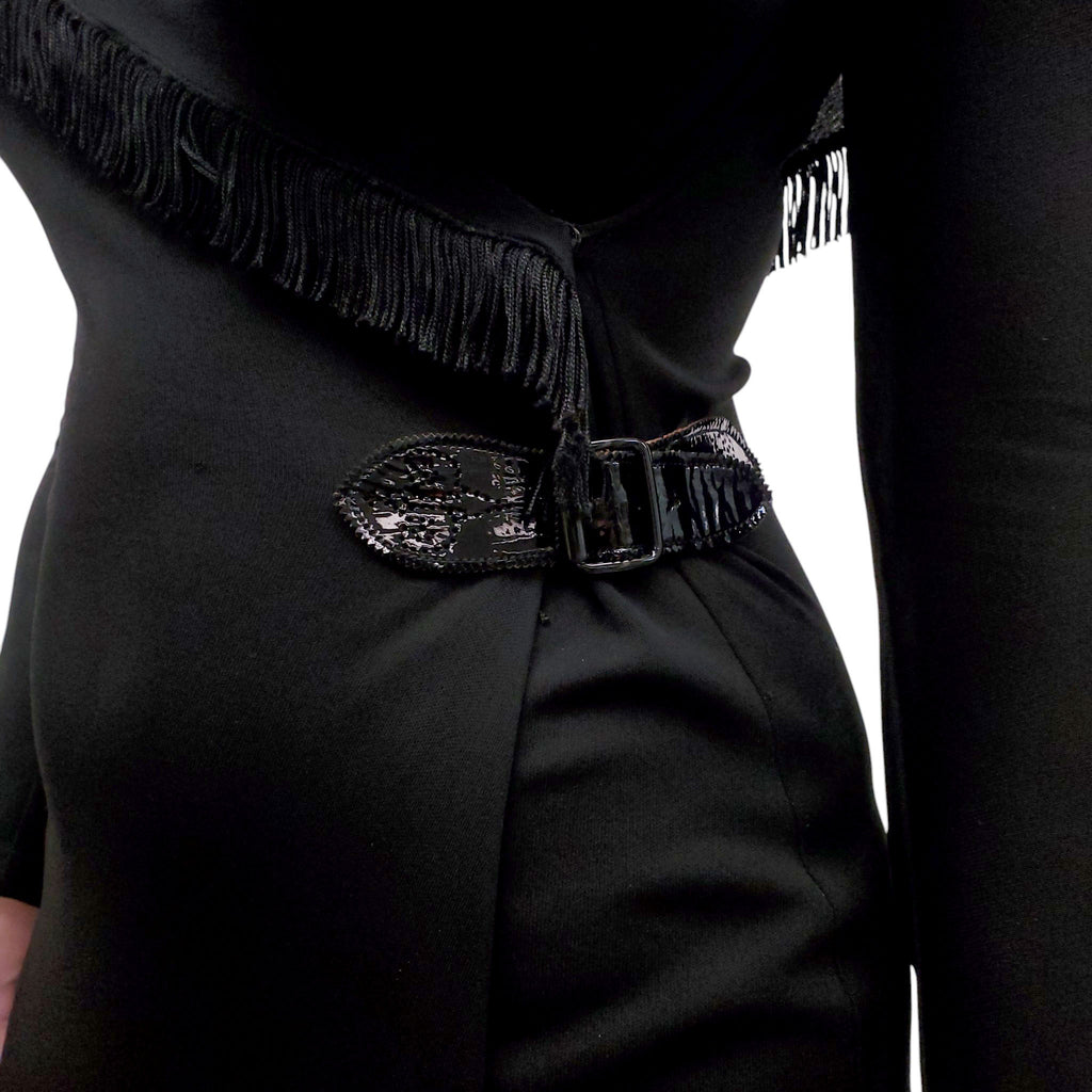 JEAN PAUL GAULTIER DRESS WITH FRINGE AND LEATHER BUCKLE DETAIL - SIZE 38