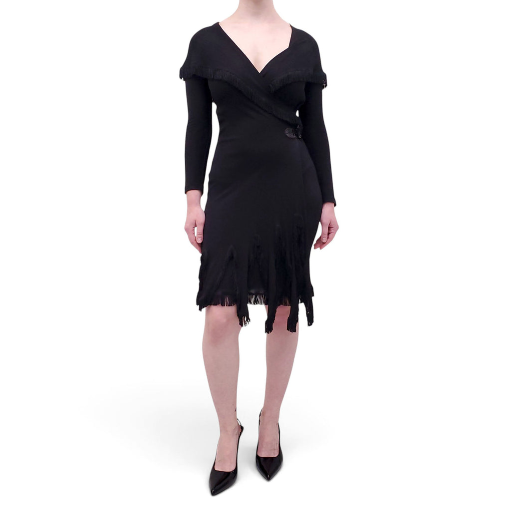 JEAN PAUL GAULTIER DRESS WITH FRINGE AND LEATHER BUCKLE DETAIL - SIZE 38