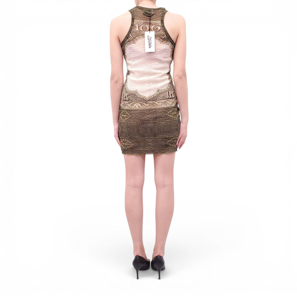 JEAN PAUL GAULTIER GREEN MONEY PRINT MESH DRESS - SIZE XL