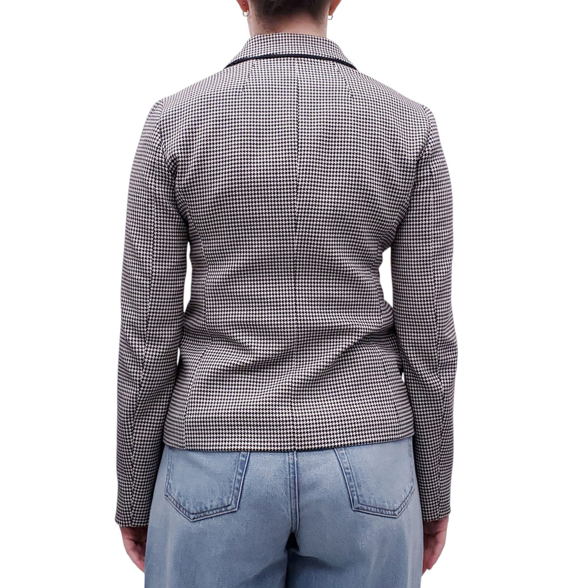 JIL SANDER BLACK AND CREAM HOUNDSTOOTH JACKET - SIZE 34