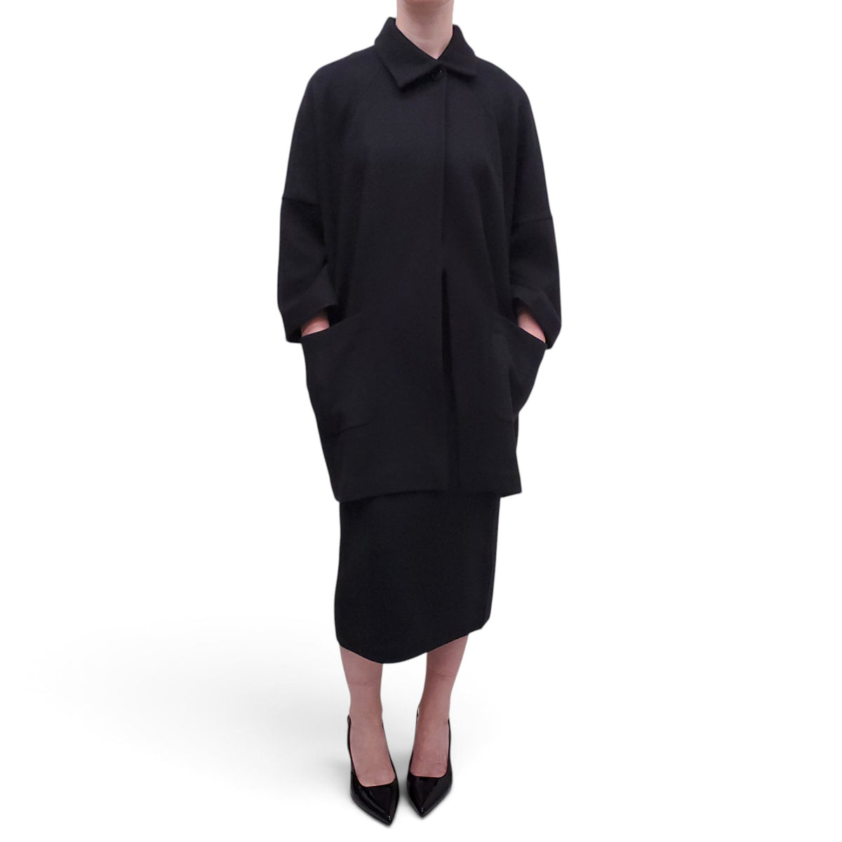 JIL SANDER BLACK WOOL COAT - SIZE 38
