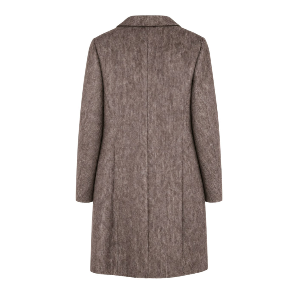 JIL SANDER BROWN MOHAIR HERRINGBONE LONG COAT - SIZE 38