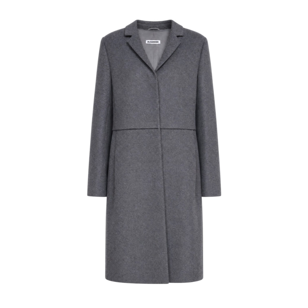 JIL SANDER GREY LONG COAT - SIZE 38