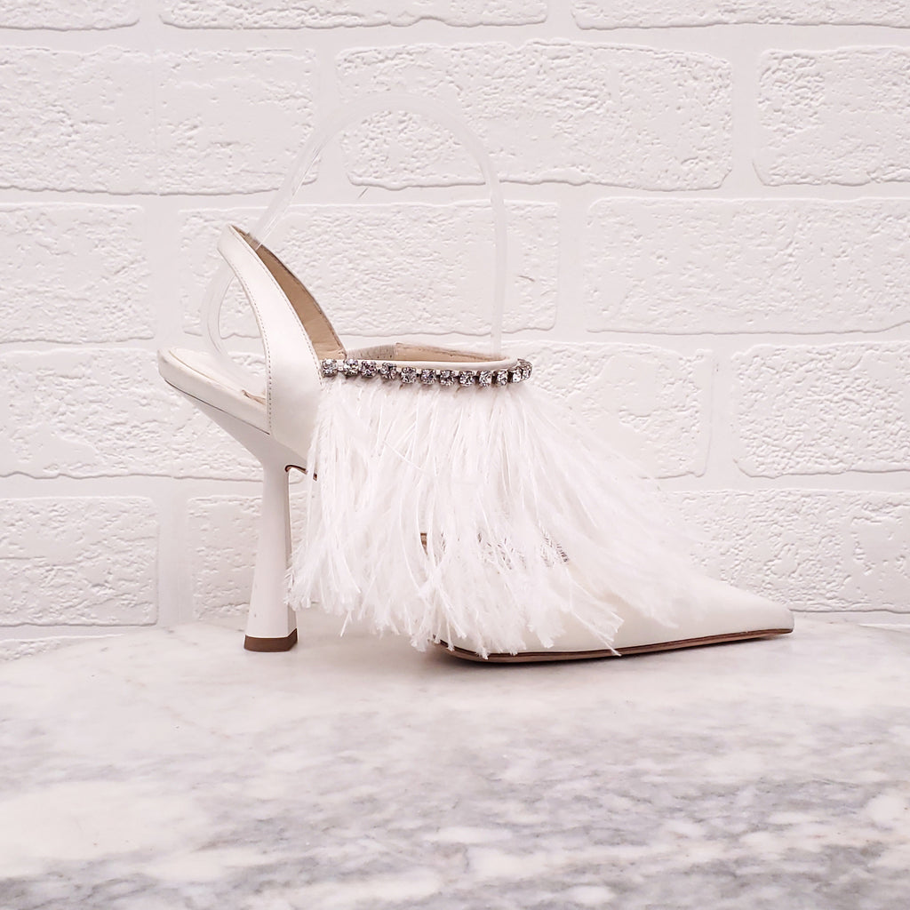 JIMMY CHOO CREAM HEELS WITH FEATHER - SIZE 39