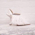 JIMMY CHOO CREAM HEELS WITH FEATHER - SIZE 39