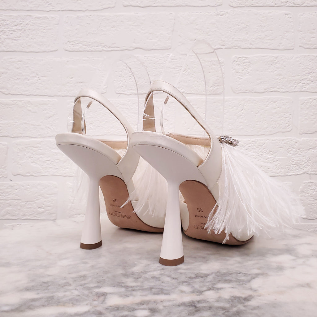 JIMMY CHOO CREAM HEELS WITH FEATHER - SIZE 39