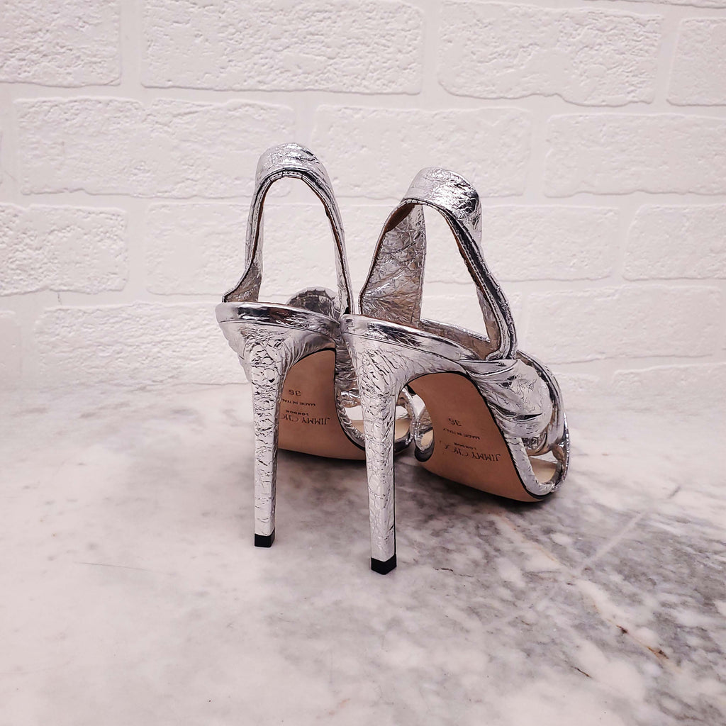 JIMMY CHOO LALIA 100 METALLIC FOIL TWISTED HEELS - SIZE 36