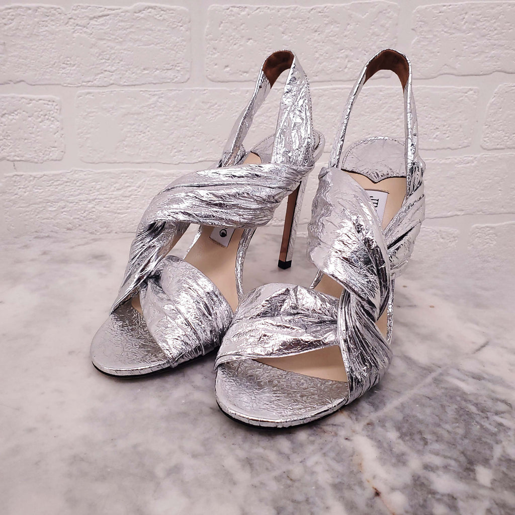 JIMMY CHOO LALIA 100 METALLIC FOIL TWISTED HEELS - SIZE 36