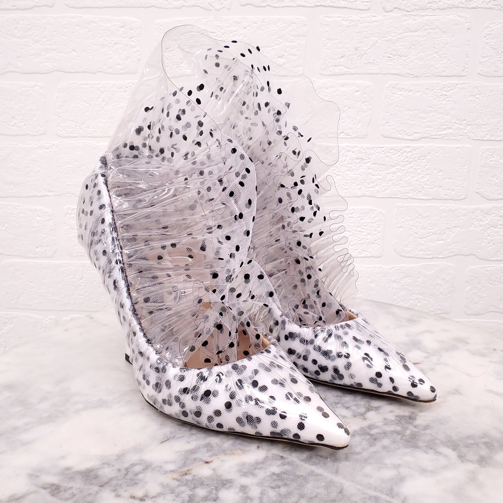 JIMMY CHOO MIDNIGHT 00 POLKA DOT HEELS - SIZE 37