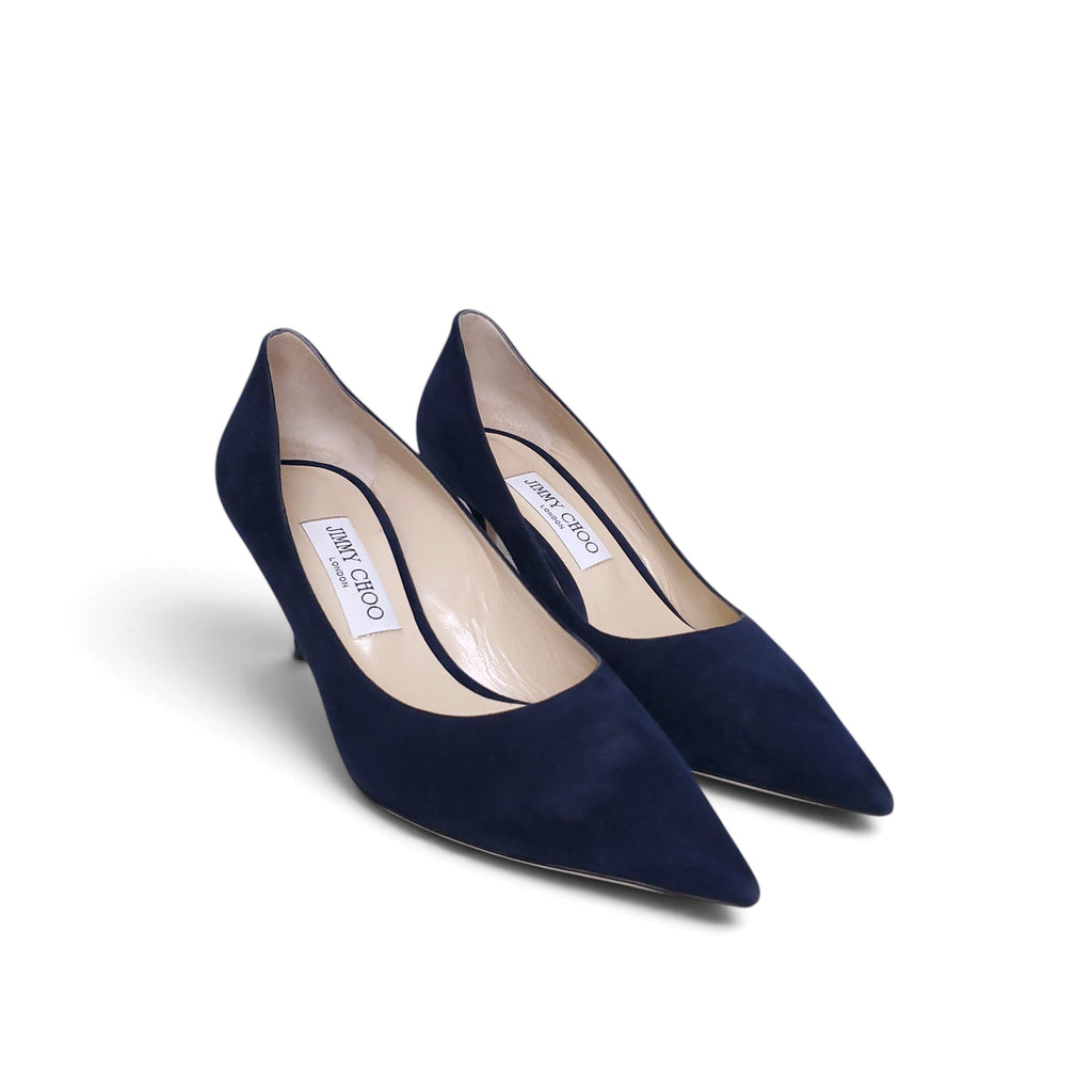 JIMMY CHOO NAVY SUEDE KITTEN HEELS - SIZE 38