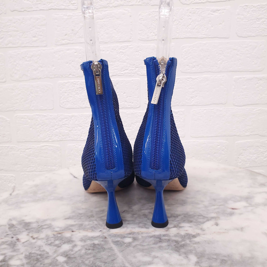 JIMMY CHOO NET BLUE PATENT BOOTIES - SIZE 36.5