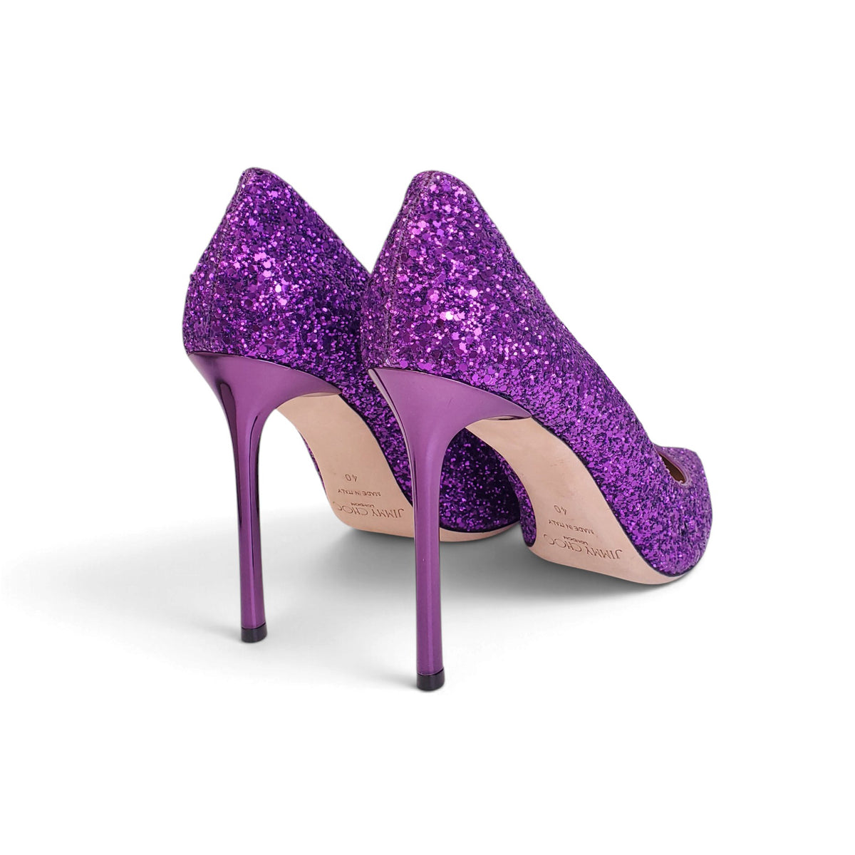 JIMMY CHOO PURPLE SEQUIN HEELS - SIZE 40