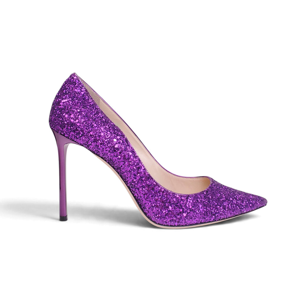 JIMMY CHOO PURPLE SEQUIN HEELS - SIZE 40