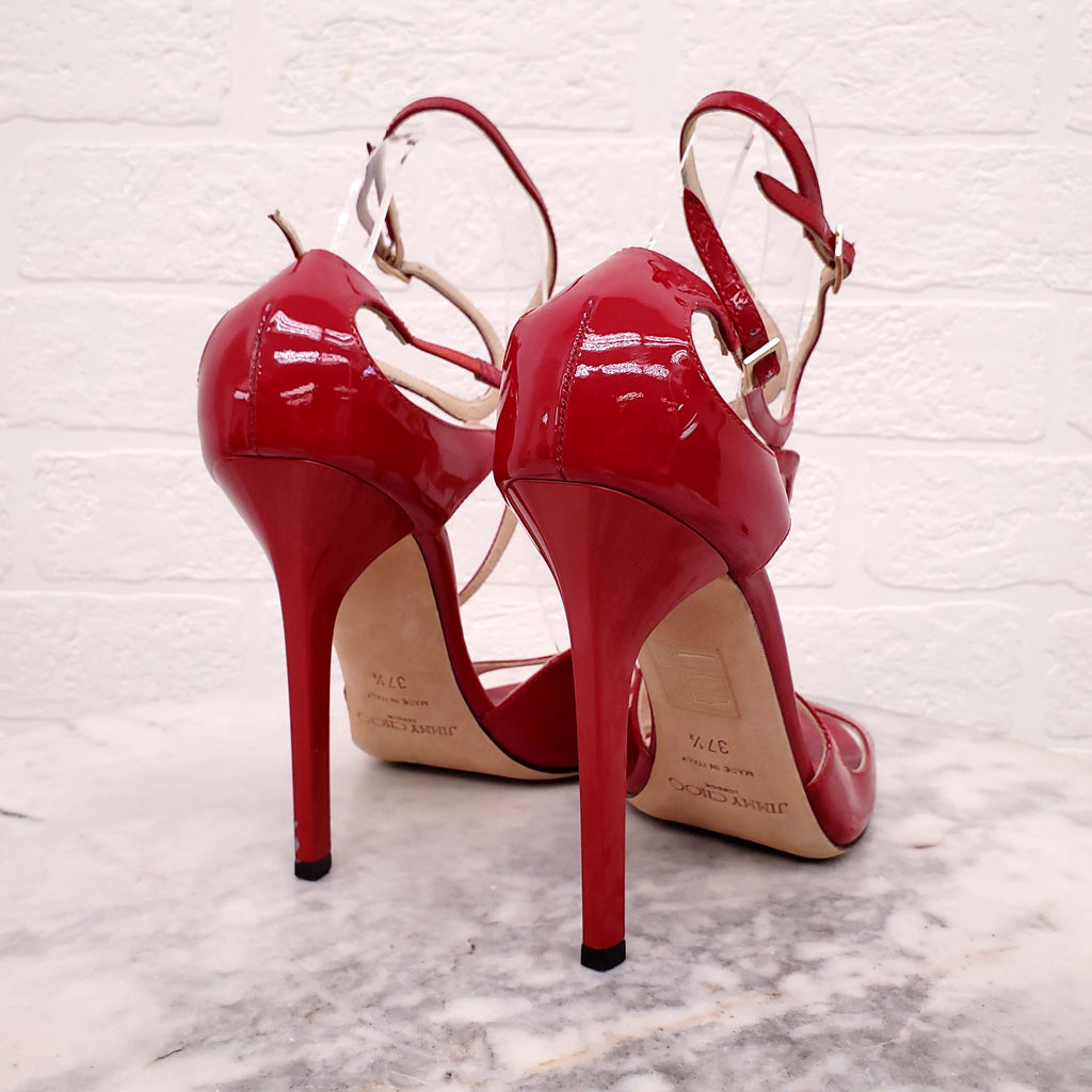JIMMY CHOO RED PATENT HEELS - SIZE 37.5